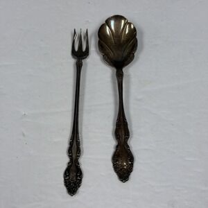 1881 Rogers‎ Silverplate Scalloped Sugar/Serving Spoon & Pickle Fork